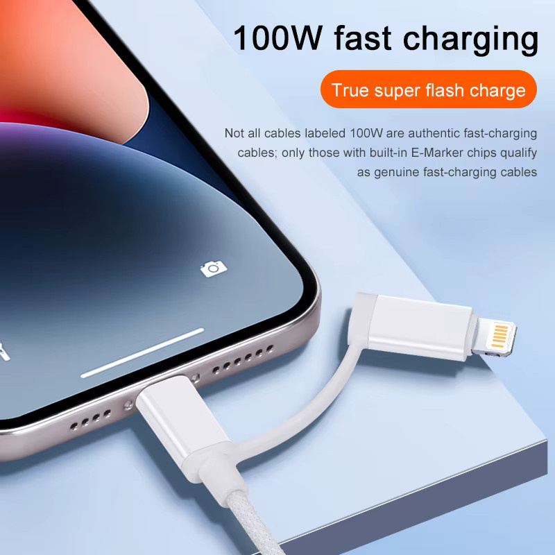 100 W USB-C Schnellladekabel für Apple iPhone in Weiß - Bild 2