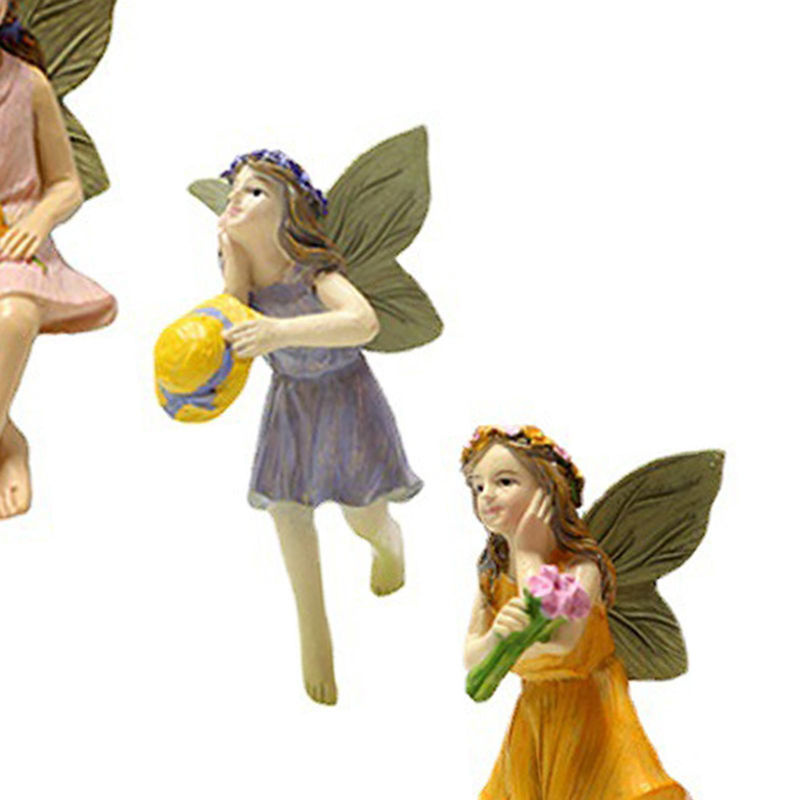 5er Set Neoglint Miniatur Feen Figuren aus Kunstharz in mehrfarbigem floralem Design als Pflanzendekoration - Bild 6