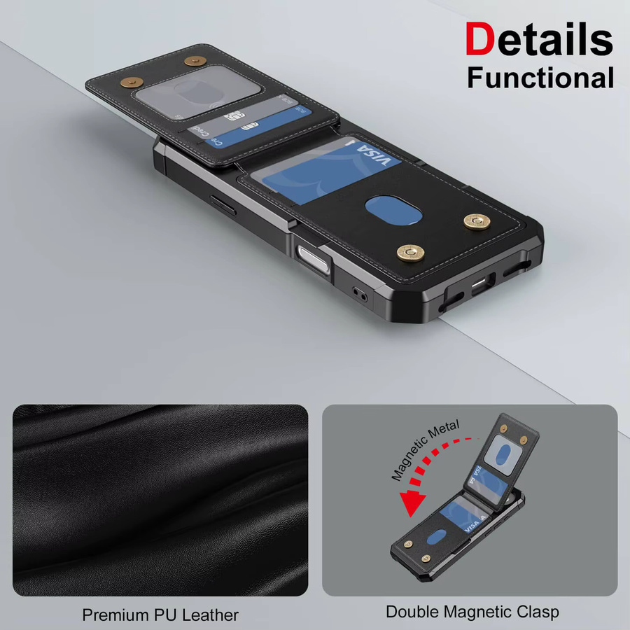 WeFor Brieftaschenhülle für iPhone 17 Pro Max, iPhone 17 Air, iPhone 17 Pro und iPhone 17 mit Kartenfächern, Magnetverschluss und Ständerfunktion, TPU-Stoßstangen-Schutzhülle in Schwarz und Silber - Bild 6