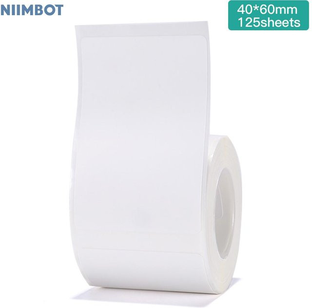 Niimbot Thermodruckpapier weiß, wasserfeste Etikettenrolle für Barcodes und Namensetiketten, B: 40 mm, H: 60 mm, 125 Blatt - Bild 1