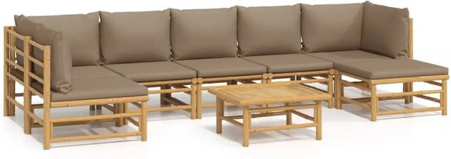 vidaXL 8-tlg Garten-Lounge-Set aus Bambus mit Kissen, Taupe, L-Form mit Sofa, Couchtisch und Ottoman - Bild 1
