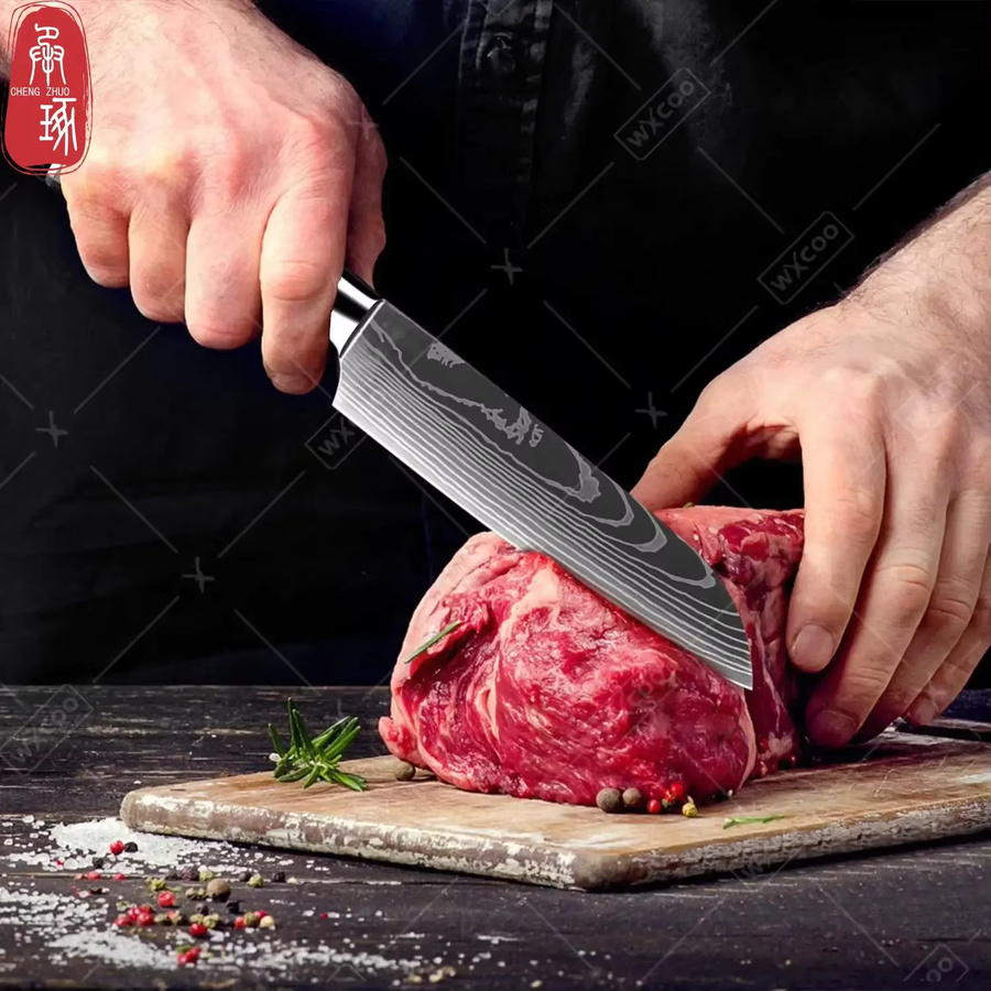 WXCOO Japanisches Santoku-Küchenmesser aus Damast-Edelstahl in Silber - Bild 3