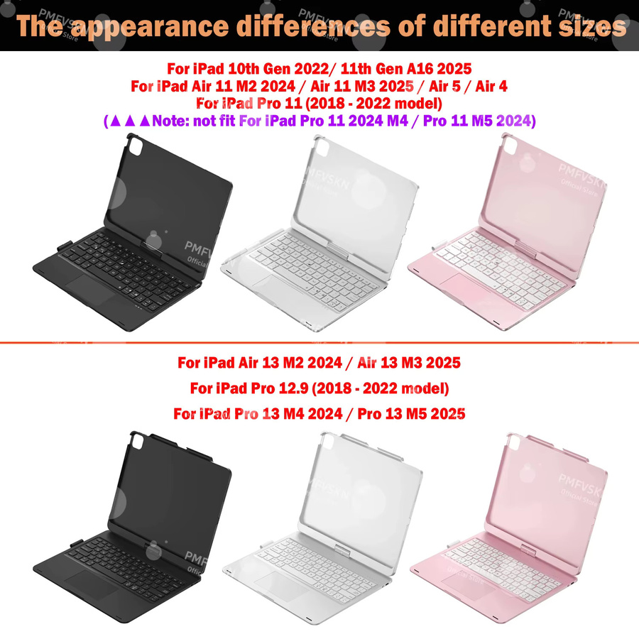360 Grad drehbare magische Tastatur Hülle für Apple iPad Air 11 und 13 M2 M3 sowie iPad Pro 11 und 12,9 in Silber und Lila - Bild 2