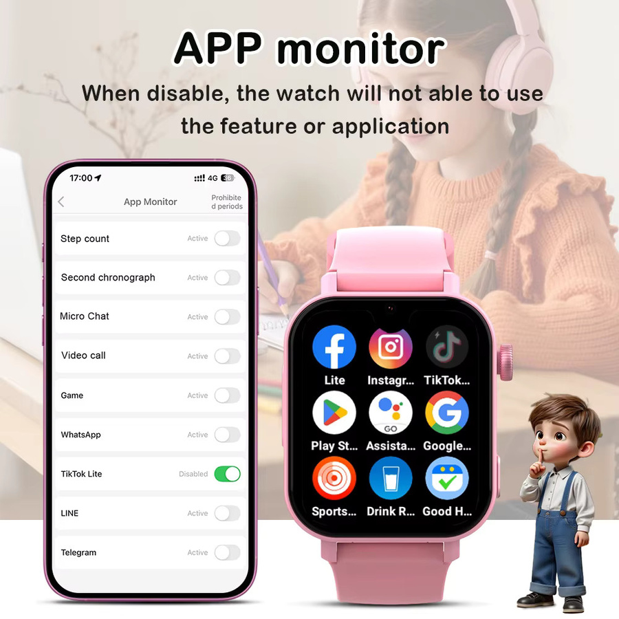 Wonlex KT36 4G Smartwatch für Kinder in Pink mit GPS, WiFi und SOS-Alarm - Bild 5