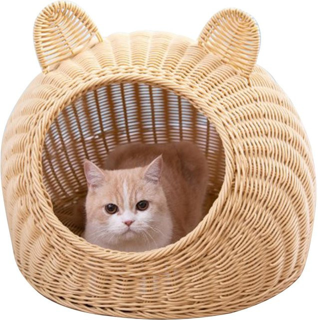 Aimo Katzenbett aus imitiertem Rattan in Beige, handgewebt und atmungsaktiv, B/T: 38 x 38 cm - Bild 1