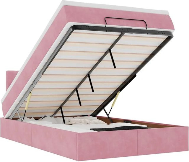 vidaXL Ottoman-Bett mit Matratze aus Samt in Rosa, B/T/H: 120 x 200 x 78 cm - Bild 1