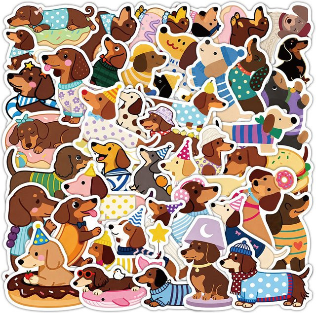 50er-Pack Wasserfeste Cartoon-Hunde-Doodle-Aufkleber aus PVC in Multicolour für Gepäck, Gitarre, Helm und Notizbücher - Bild 1