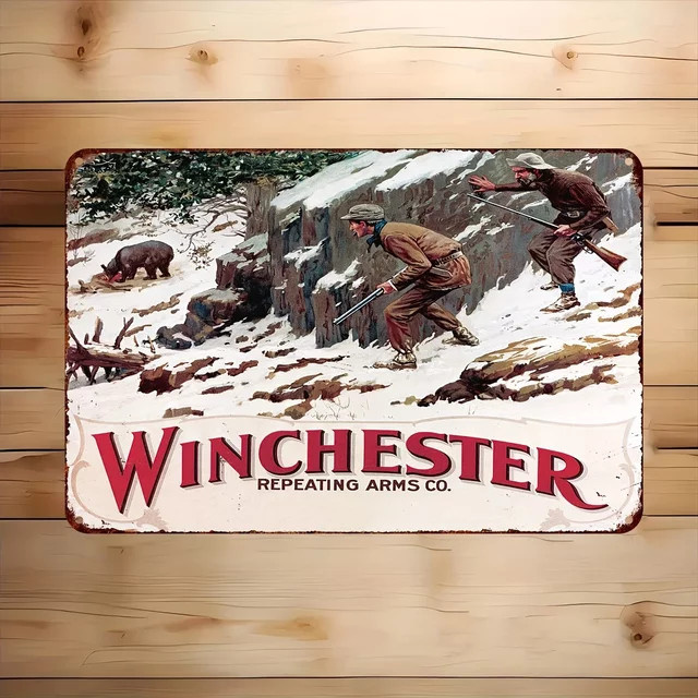 Winchester Vintage Aluminium-Wandkunst mit Jagdszenen von Potdemiel für deine Garage oder Man Cave - Bild 1
