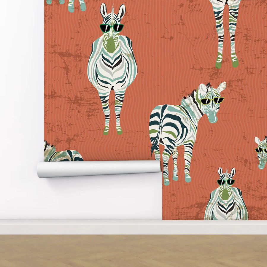 Pixel&Wall Zebra Tapete im Vintage Design in Rot und Braun, abnehmbare Peel and Stick Vlies Tapete - Bild 2