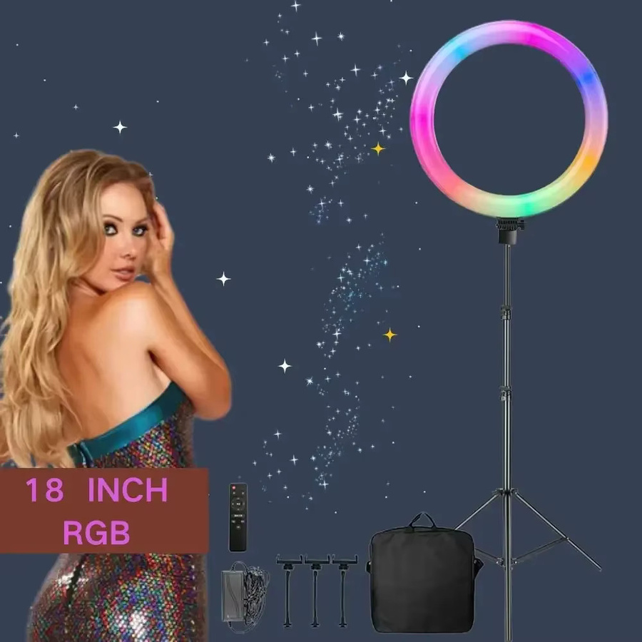 RGB Ringlicht Set mit Stativ und Telefonhalterung für Fotografie und Make-up, 45 cm Ringlampe in Schwarz und Weiß - Bild 2