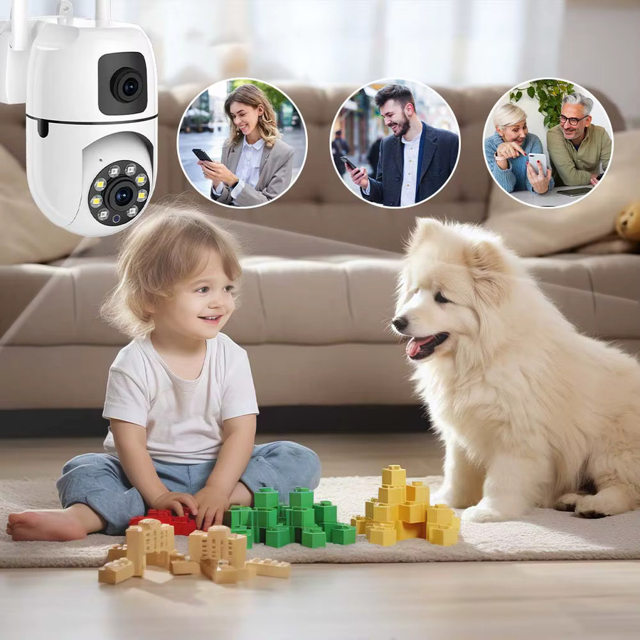 PEGATAH 8MP Kabellose WLAN-Überwachungskamera mit Doppellinse und Doppelbildschirm, IP PTZ Sicherheitskamera mit Auto-Tracking und Farbnachtsicht, Weiß - Bild 5