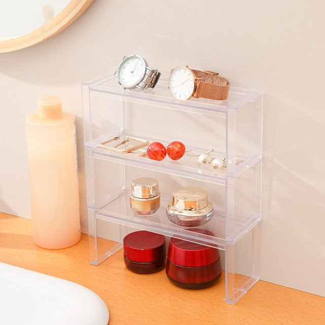 TOPINCN Desktop-Aufbewahrungsregal Schreibtisch-Organizer aus transparentem Plastik, stapelbares Displayregal für Kosmetik und Figuren, B/T/H: 19,0 x 7,5 x 0 cm - Bild 1