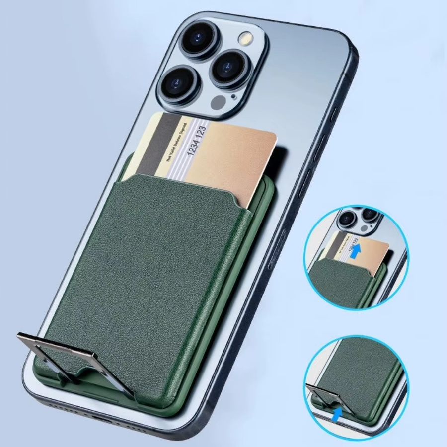 Magnetische Leder-Brieftasche mit Kartenfach und Standfunktion für MagSafe, kompatibel mit iPhone 17, iPhone 16 sowie Samsung S25 Ultra und S24 Ultra, in Orange oder Grün - Bild 2