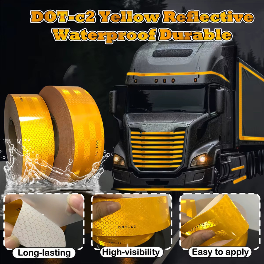 Gelbes reflektierendes Klebeband mit hoher Auffälligkeit und prismatischem Retro-Reflektor für LKW-Anhänger, wasserdichter Reflektorstreifen - Bild 2