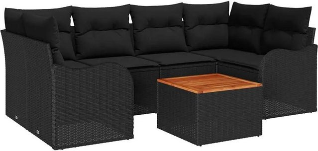 7-tlg. vidaXL Garten-Sofa-Set aus Polyrattan in Schwarz mit modernem Design und Stauraum - Bild 1