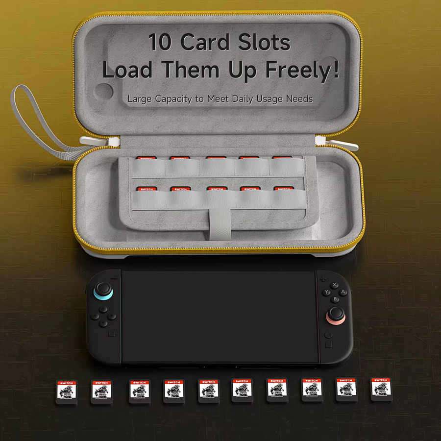 Hagibis Tragetasche für Switch 2 aus PU-Leder mit 10 Spielkartenfächern in Weiß und Gelb - Bild 2