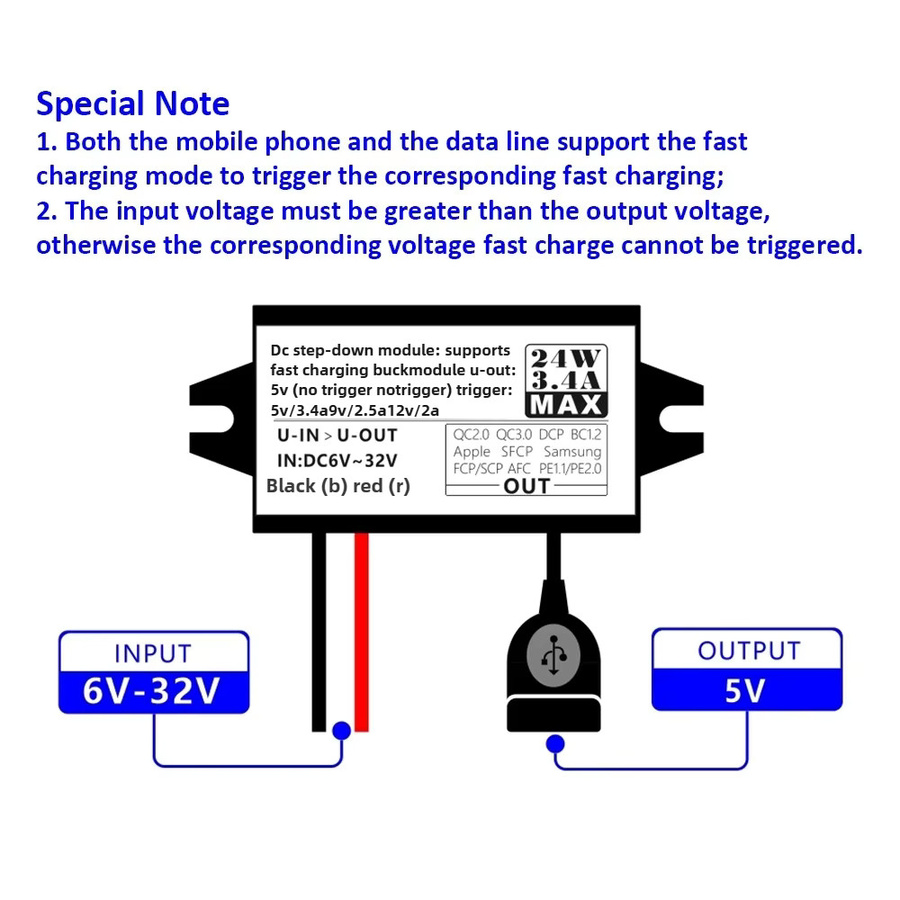 Waohei DC-DC Step Down Buck Converter Netzteil Modul 12V zu 5V 3A 15W mit USB-C und Micro USB Adapter in Schwarz - Bild 1