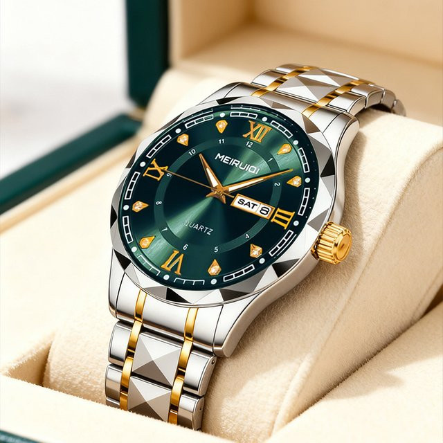 MEIRUIQI Armbanduhr, Quarz, Edelstahl, Blau, Herren, Datum - Bild 1