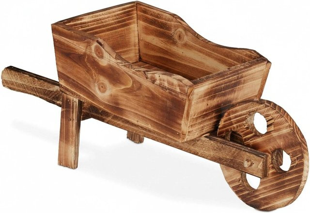 Relaxdays Pflanzschubkarre aus Holz in Braun im Vintage-Design, B/T/H: 47 x 19 x 15 cm - Bild 1