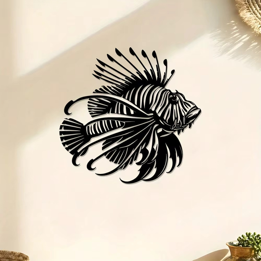 CIFBUY Löwenfisch Metall-Wandkunst Schwarz als Hängedekoration für dein Strandhaus - Bild 3
