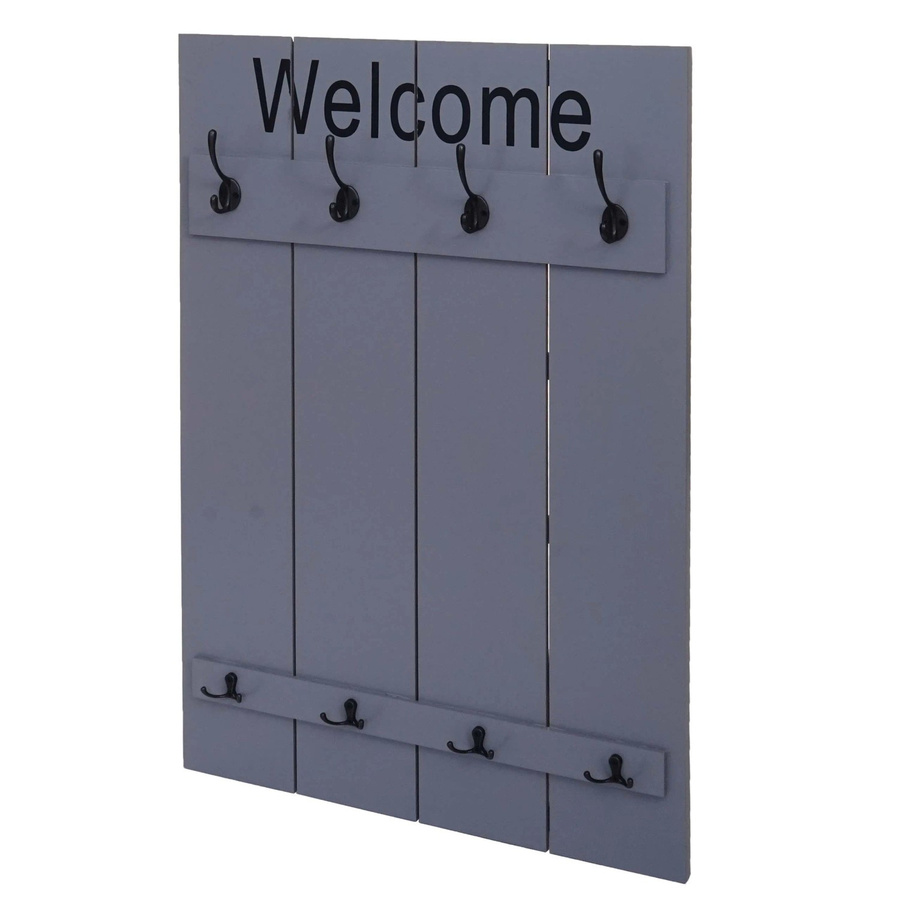 Wandgarderobe MCW C89 Welcome aus Paulowniaholz im Shabby-Look Vintage, Farbe Grau-Blau, B: 91 cm, H: 60 cm - Bild 3