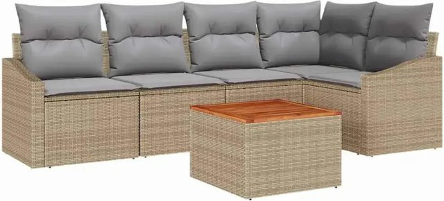 vidaXL Garten-Sofa-Set 6-teilig aus Polyrattan in Beige und Hellgrau mit L-Form und Stauraum - Bild 1