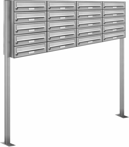 AL Briefkasten-System für 20 Parteien, freistehend, silberfarben, B/H/T: 153,388 x 150,0 x 27,5 cm - Bild 1