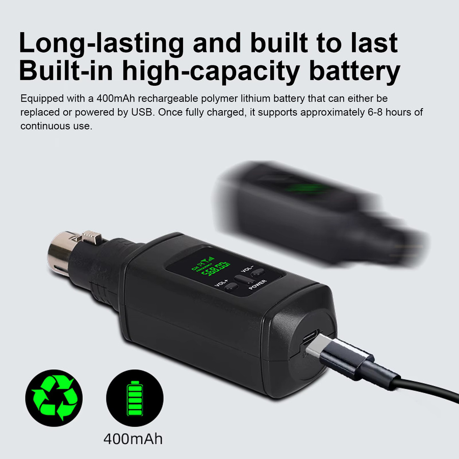 Alloet XLR-Mikrofon-Sender-Empfänger 2,4G Kabelloser Mikrofonadapter in Schwarz für Mischpult, PA-System und Lautsprecher - Bild 2