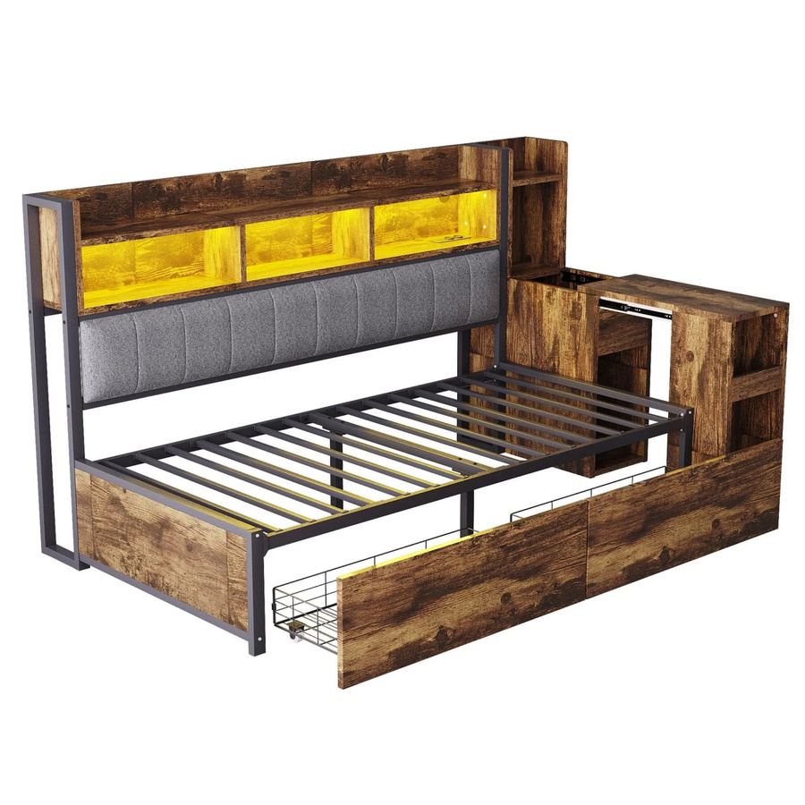 Merax Sofabett mit Schreibtisch und Stauraum in Weiß und Holzfarbe, B/T/H: 200 x 90 x 113 cm - Bild 2