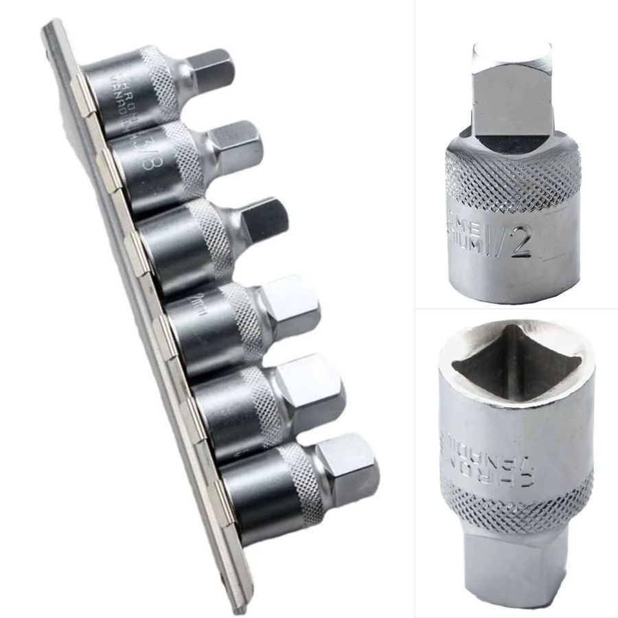 Vibratite 6-teiliges professionelles Ölwannen-Auslassstopfen-Schlüsselwerkzeug-Set mit 1/2 Zoll Antriebsadapter und Ständer in Silber - Bild 2