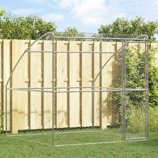vidaXL Hundekäfig mit Stauraum aus verzinktem Stahl in Silber, B/T/H: 200 x 200 x 200 cm - Bild 2