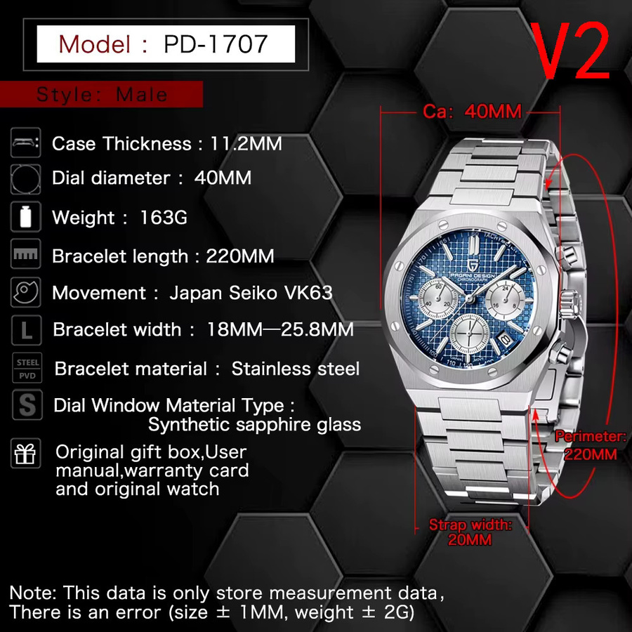 Pagani Design Chronograph, Quarz, Edelstahl, Saphirglas, Herren - Bild 6