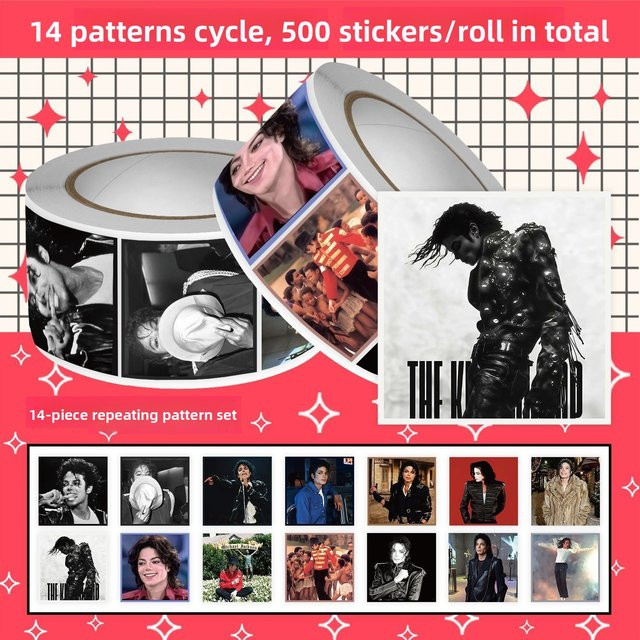 500 Michael Jackson Filmaufkleber in Multicolour mit 14 verschiedenen Designs zum Dekorieren von Desktop-Artikeln - Bild 1