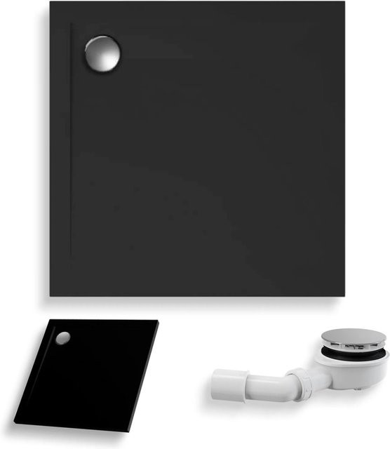 KOLMAN Duschwanne quadratisch in Schwarz mit Steinoptik und Ablaufgarnitur, B/T: 80 x 80 cm - Bild 1