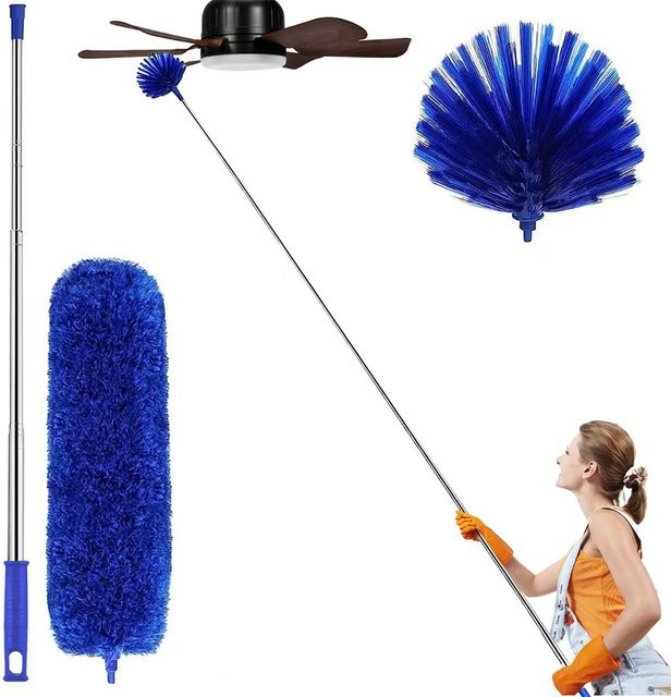 Untior Mikrofaser-Staubwedel mit Teleskopstange in Blau, ausziehbar von 76 cm bis 206 cm, biegbares Design für hohe Decken - Bild 1