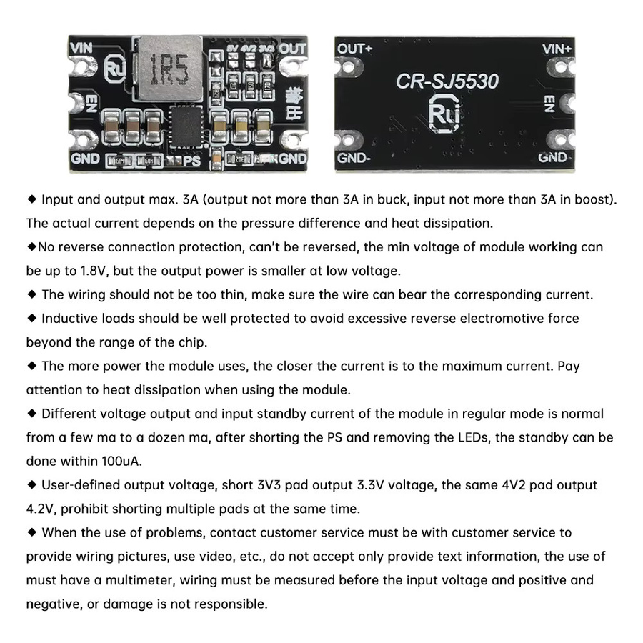 Aideepen DC-DC-Boost-Buck-Modul Schwarz, einstellbarer Ausgang 1,8–5,5 V bis 3,3 V, 4,2 V, 5 V mit 3 A, Step-Up-Step-Down-Konstantspannungsmodul mit geringer Welligkeit - Bild 2