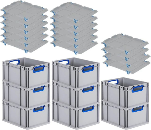 PROREGAL Spar Set 8x Eurobox Nextgen Color mit Auflagedeckel und Schiebeschnappverschlüssen in Blau, H x B x T: 22 x 30 x 40 cm - Bild 1