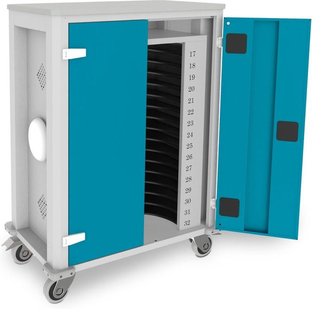 rotstahl Tabletwagen Power für 32 Tablets mit Access Point, lichtgrauer Korpus und blaue Akzente, B/T/H: 73 x 44 x 105 cm - Bild 1