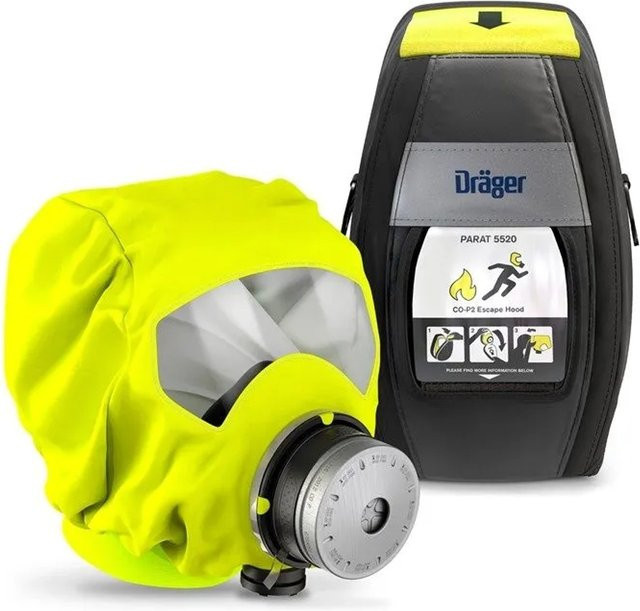 Dräger Brandfluchthaube Parat 5520 mit Co-P2 Filter und Softpack in Gelb-Schwarz - Bild 1