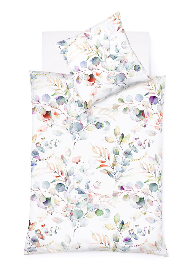 Fleuresse Halbleinen Bettwäsche Set mit Duvetbezug und Kissenbezug, Blätter Aquarell Design, Blau Koralle Multicolour, B/H: 155 x 220 cm - Bild 1