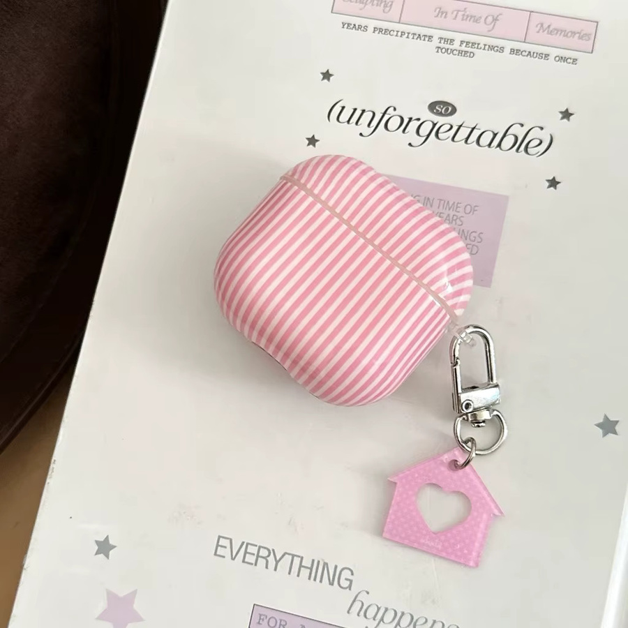 Rosa gestreifte Kopfhörer-Schutzhülle im Haus-Design für Apple AirPods 1, 2, 3, 4 und Pro 2/3 - Bild 2