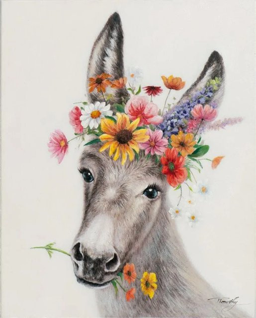 Art Universe Leinwandbild Esel mit Blumen in Mehrfarbig, Breite: 40 cm, Höhe: 50 cm - Bild 1