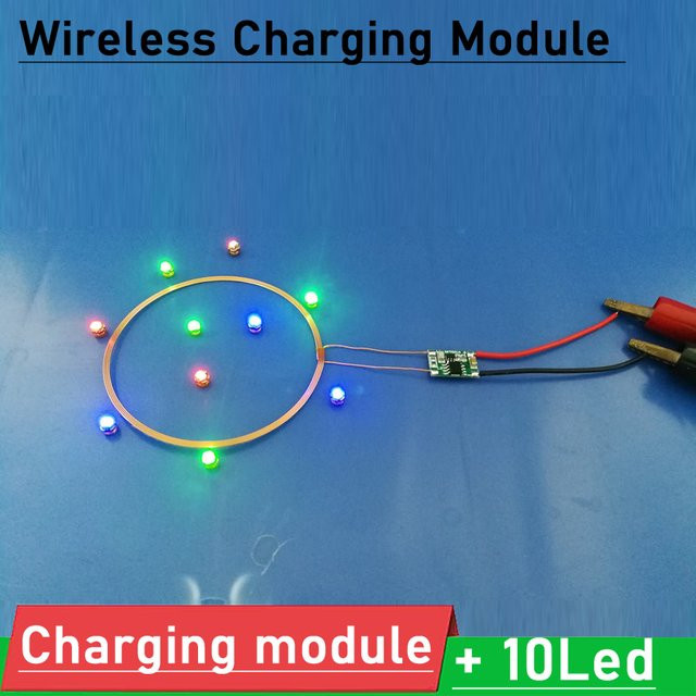 Dykbcells Drahtloses Lade-Modul mit Fernbedienung und 10 LED-Lampen, Induktives USB-Sender-Set mit Spule, Kupferfarben - Bild 1