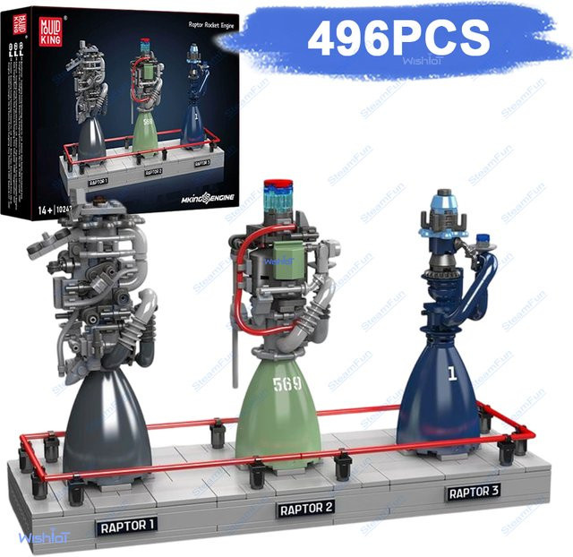 MOULD KING 10247 Raptor Rocket Engine Building Set, 496-teiliges STEM-Lernmodell mit Ausstellungsstand in Mehrfarbig - Bild 1