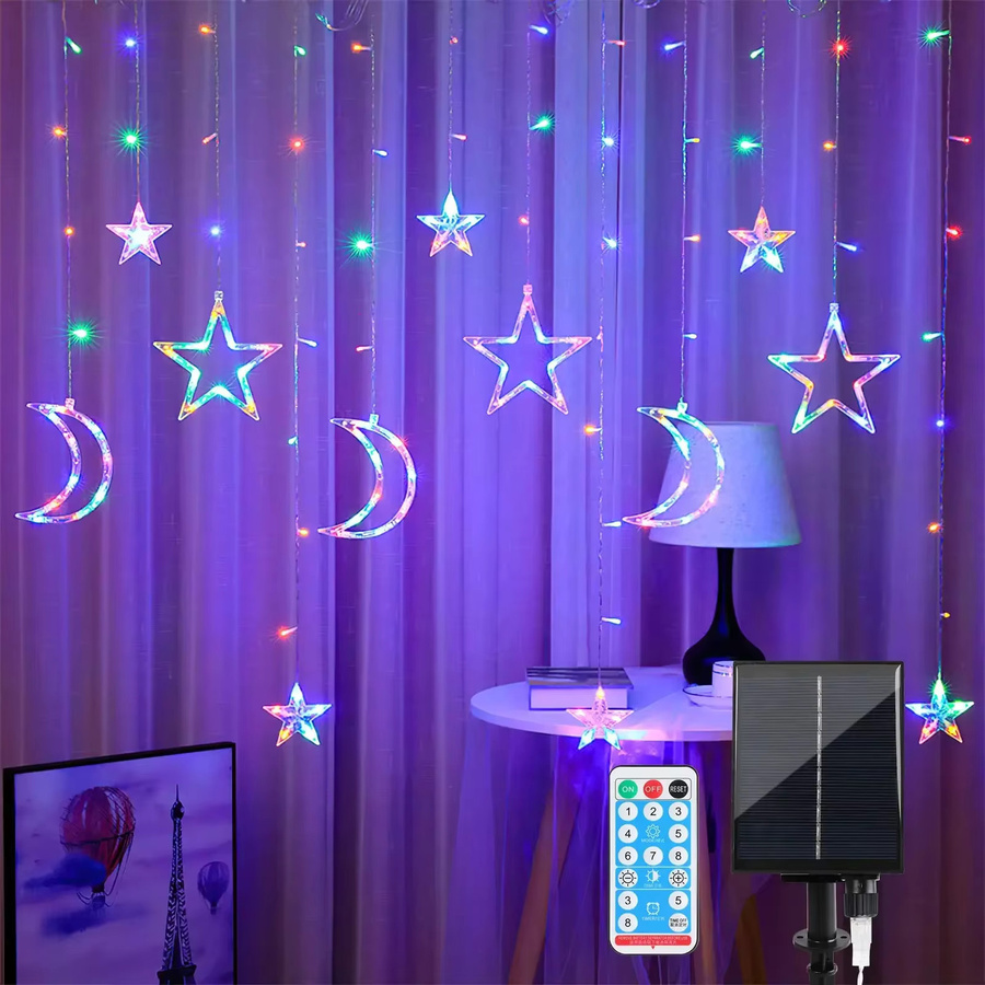 Wasserdichte LED Solar Lichterkette mit Stern- und Mondmotiven in Multicolor RGB für Garten, Balkon und Weihnachtsbaum - Bild 1