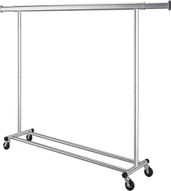 SONGMICS Kleiderständer auf Rollen mit ausziehbarer Kleiderstange, Schwerlast Kleiderständer aus Metall, Silber, H x B x T: 161,5 x 200 x 45 cm - Bild 1