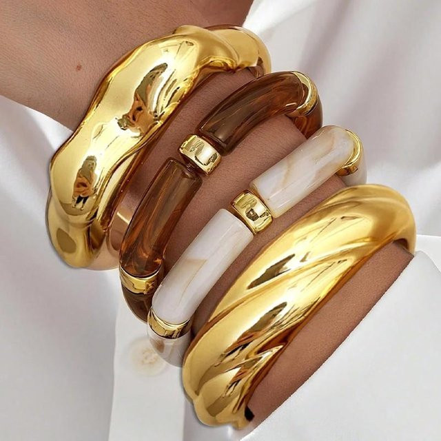 IF ME Armband-Set, 4-teilig, Harz-Bambus, Acryl, brown, Damen - Bild 1