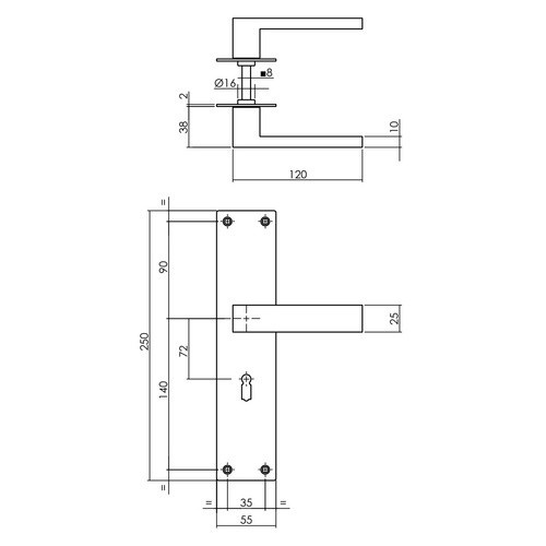Intersteel Türdrücker Amsterdam aus Edelstahl in Silber und Schwarz, B/H: 25,0 x 5,5 cm, Stärke: 2 mm, Achsabstand: 72 mm - Bild 2