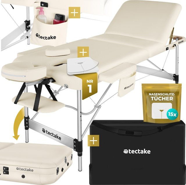tectake 3 Zonen Massageliege Phuket in Beige mit Aluminiumgestell, L x B x H: 212 x 70 x 90 cm - Bild 1