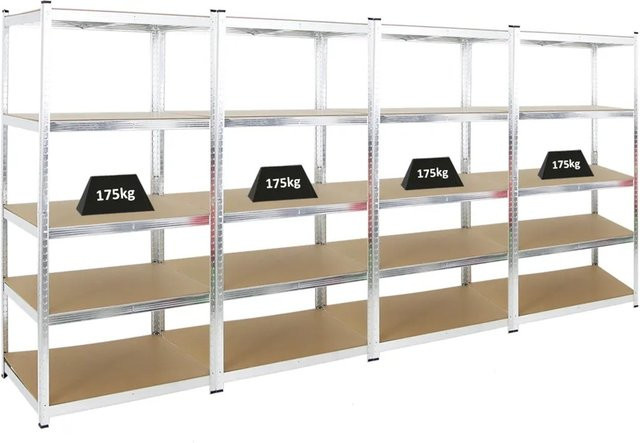 4er Set PROREGAL Schwerlastregal Ragnar, verzinkt in Silber, H x B x T: 180 x 90 x 60 cm, Fachlast 175 kg mit verstellbaren Regalböden aus MDF-Holzplatten - Bild 1